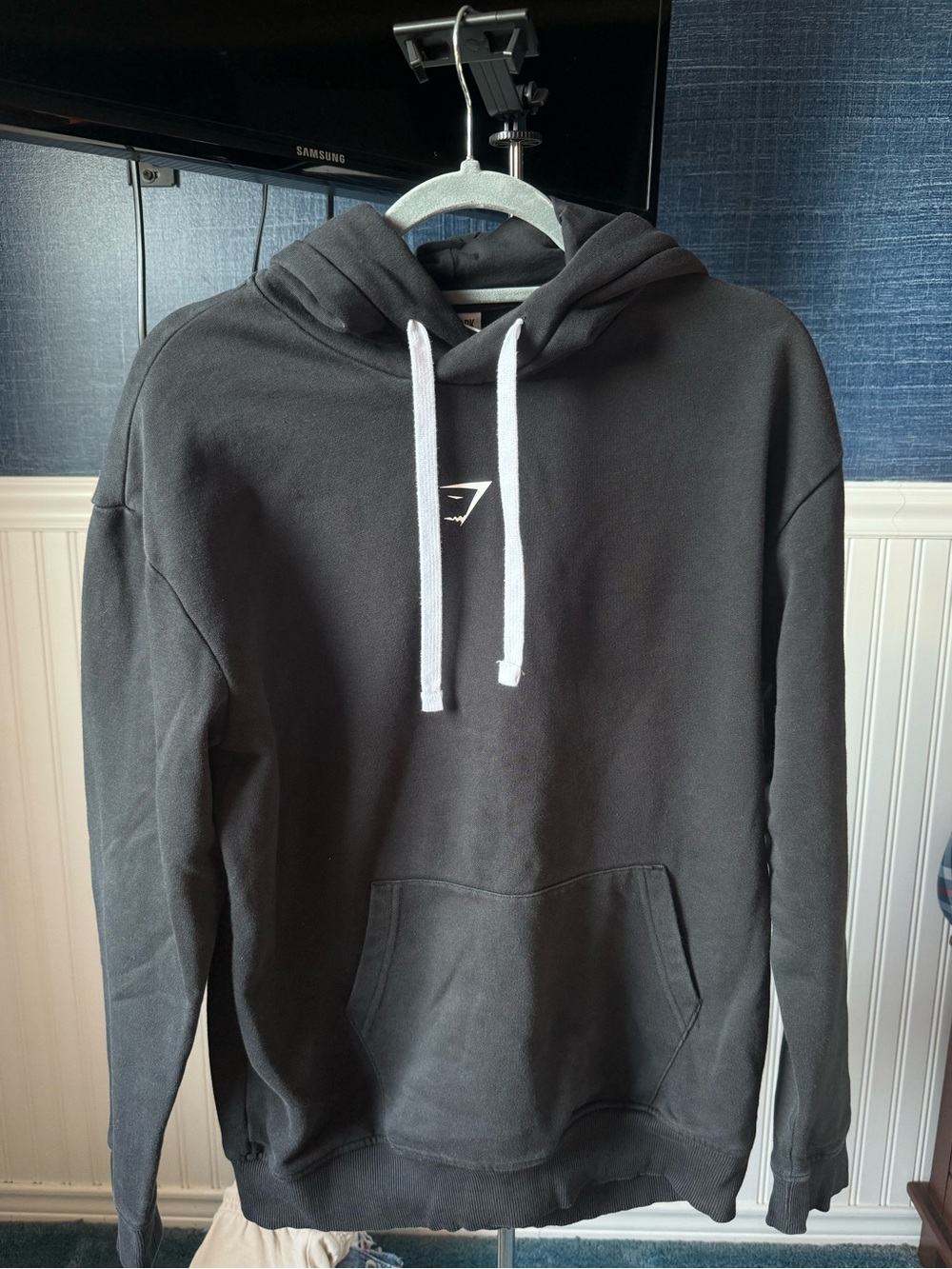 Gymshark Black Hoodie with White Drawstrings